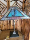 Vintage Dale Tiffany Stained Glass Two Bulb Mission Style Pyramid Lamp