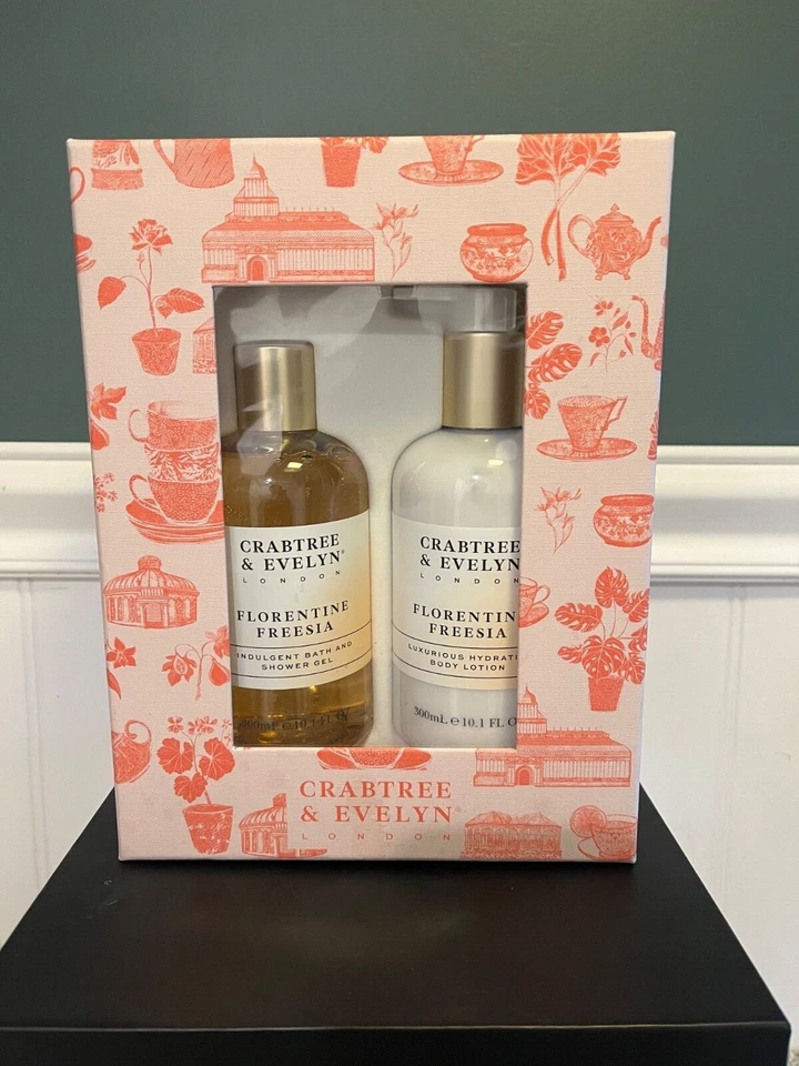 Juego de loción y lavado de baño Crabtree Evelyn FLORENTINE FRESSIA caja de regalo de 10,1 oz caja de regalo BN Foto 2 de 3
