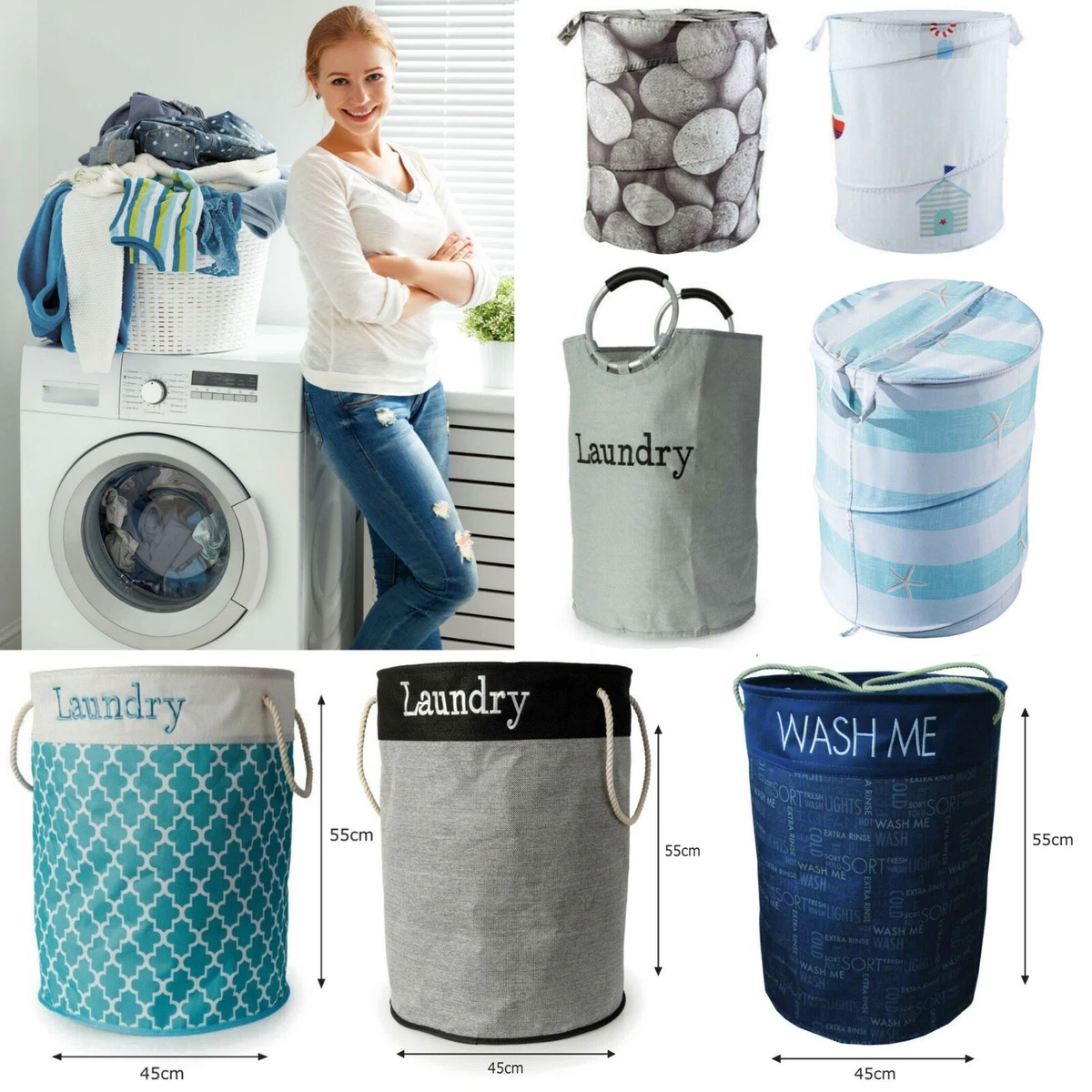 Laundry Bin Large Pop Up Folding Wash Basket Bag Storage Hamper