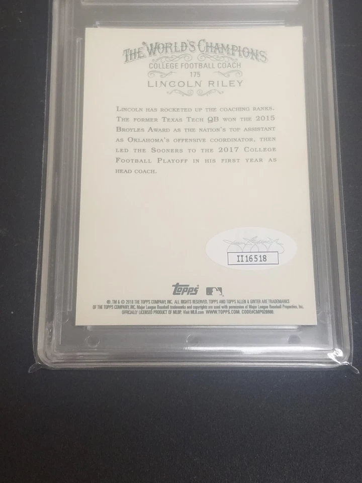 Signed LINCOLN RILEY 2018 Topps Allen & Ginter Card JSA Cert Sooners USC  - Image 2 of 2