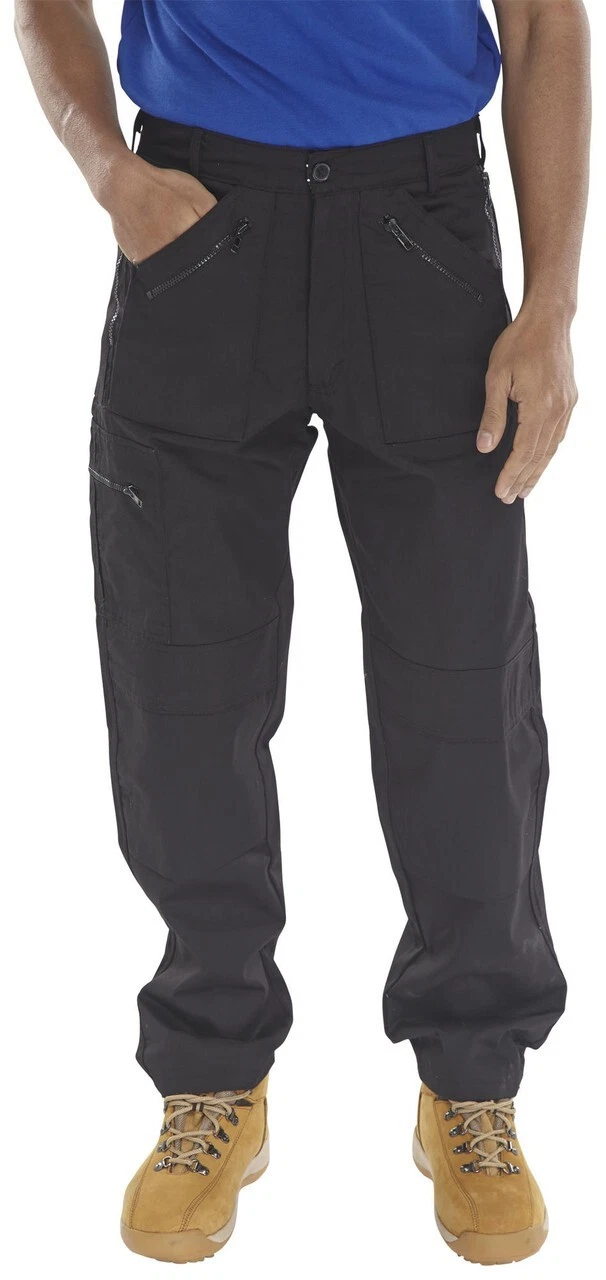 Beeswift Men's Click Action 7 Zip Pockets Work Cargo Combat Trousers Pants Black