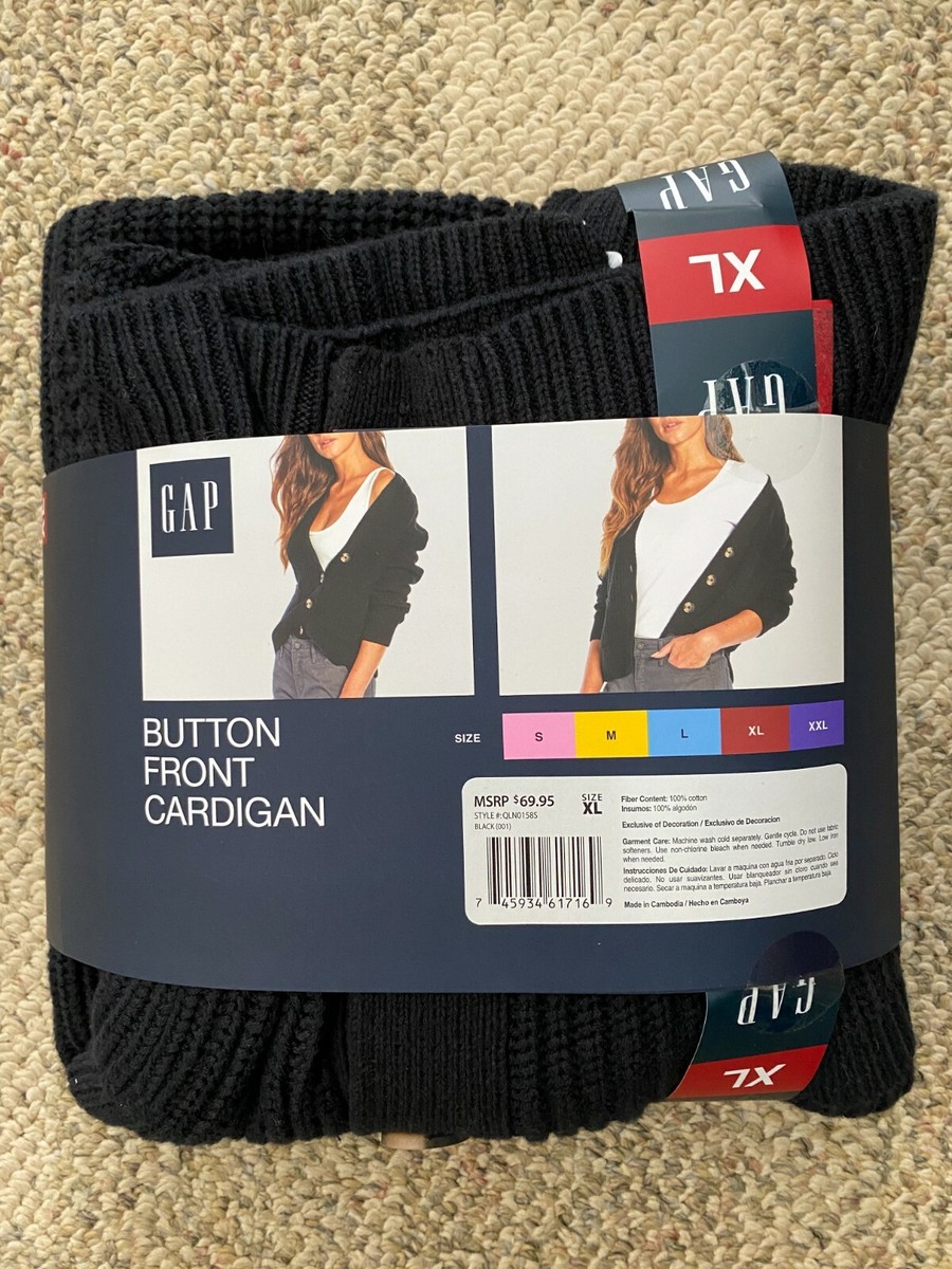 GAP Cardigan Sweater Button Front Black 100% Cotton $70