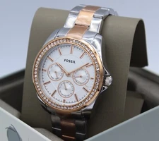 NEW AUTHENTIC FOSSIL JANICE CHRONOGRAPH SILVER ROSE GOLD WOMEN'S BQ3420 WATCH
