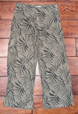 40WEFT Claris Olive Green Floral Wide Leg Linen Pants Size IT42 - 28'' Inseam 