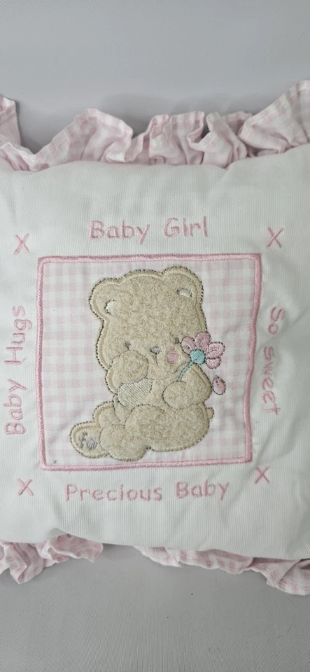 Oso de peluche con volantes de guinga rosa almohada para bebé Bright Future 10" niña Foto 2 de 4