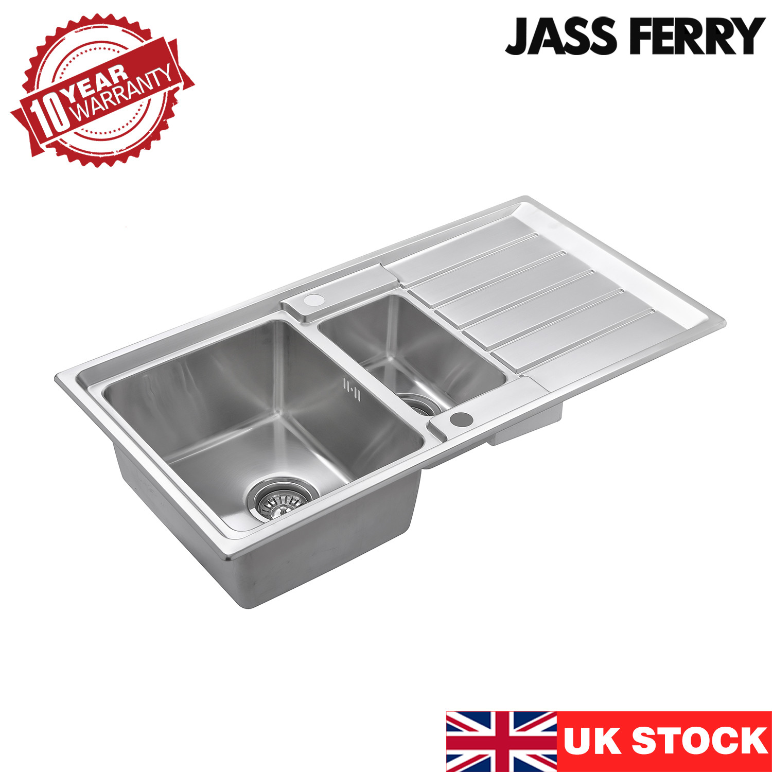 JASSFERRY Stainless Steel Kitchen Sink 1.5 Bowl Reversible Drainer 970