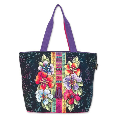 Laurel Burch Floral Stamps 20x14 Shoulder Tote   LB8040
