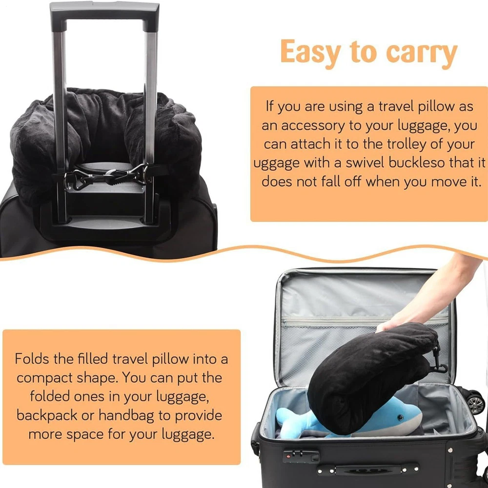 Travel Pillow for Extra Luggage: Stuffable Neck Pillow with Adjustable Neck Size