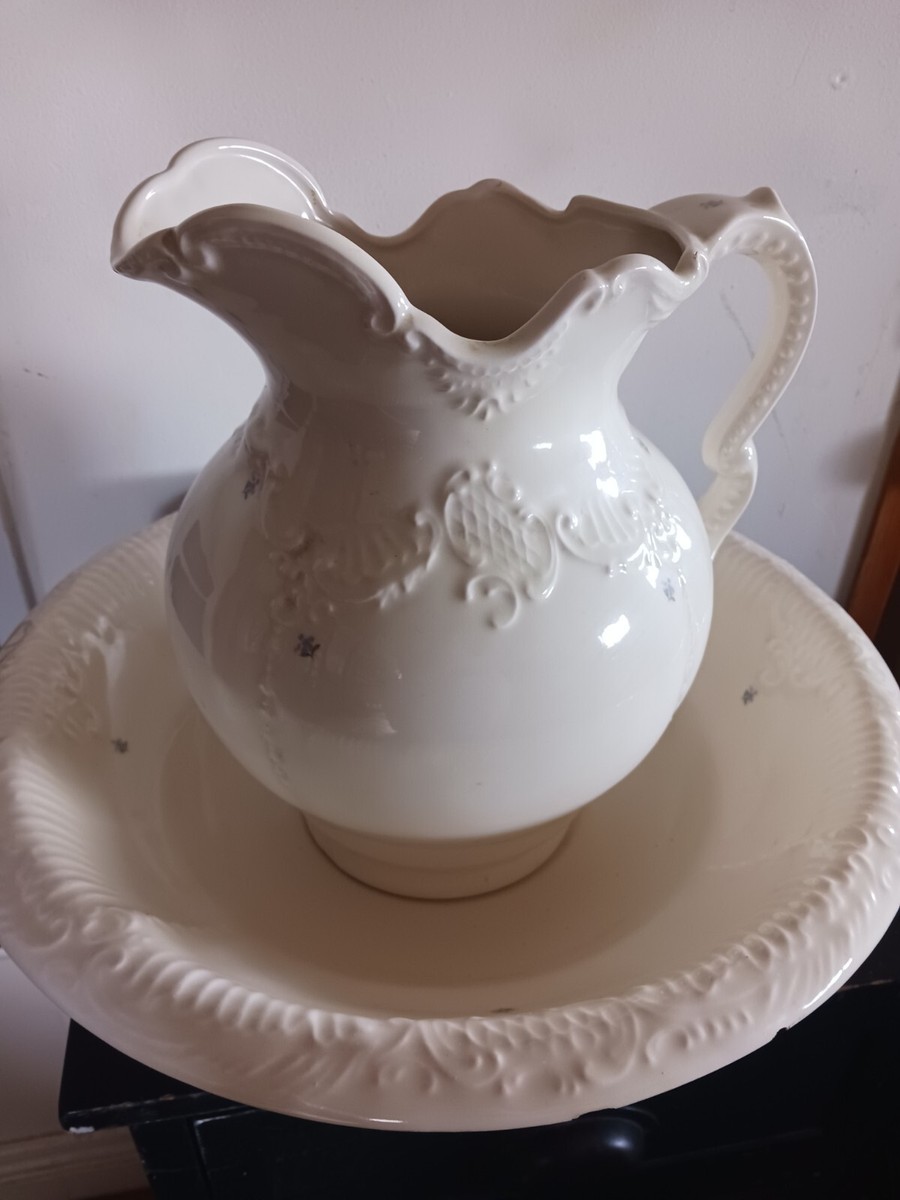 食器 seri LRG SZ Porcelain Wash Basin And Pitcher Antique White W