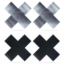 Premium Disposable Cross X Nipple Cover Breast Pasties 2 Pack Silver / Black