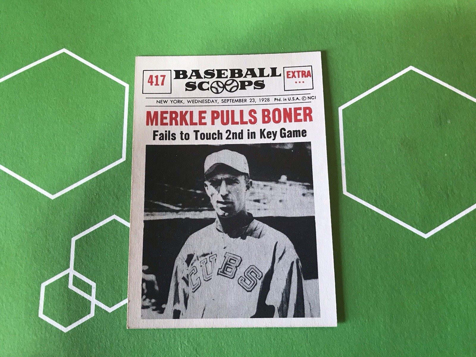 Merkle Pulls Boner #417 Baseball Cards 1961 NU Card Scoops trading card — raw and PSA graded price guide