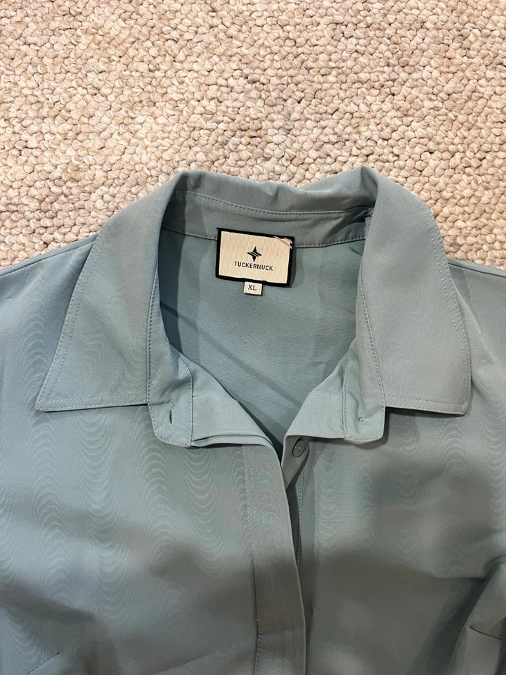 CUTE! Tuckernuck XL Slate Blue Chloe Classic Midi Dress Belted Collared - Image 4 of 4