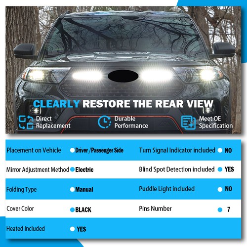 Pair Side Mirror Glass For 2020-2024 Ford Explorer Power Heated Textured Black * - Picture 2 of 14