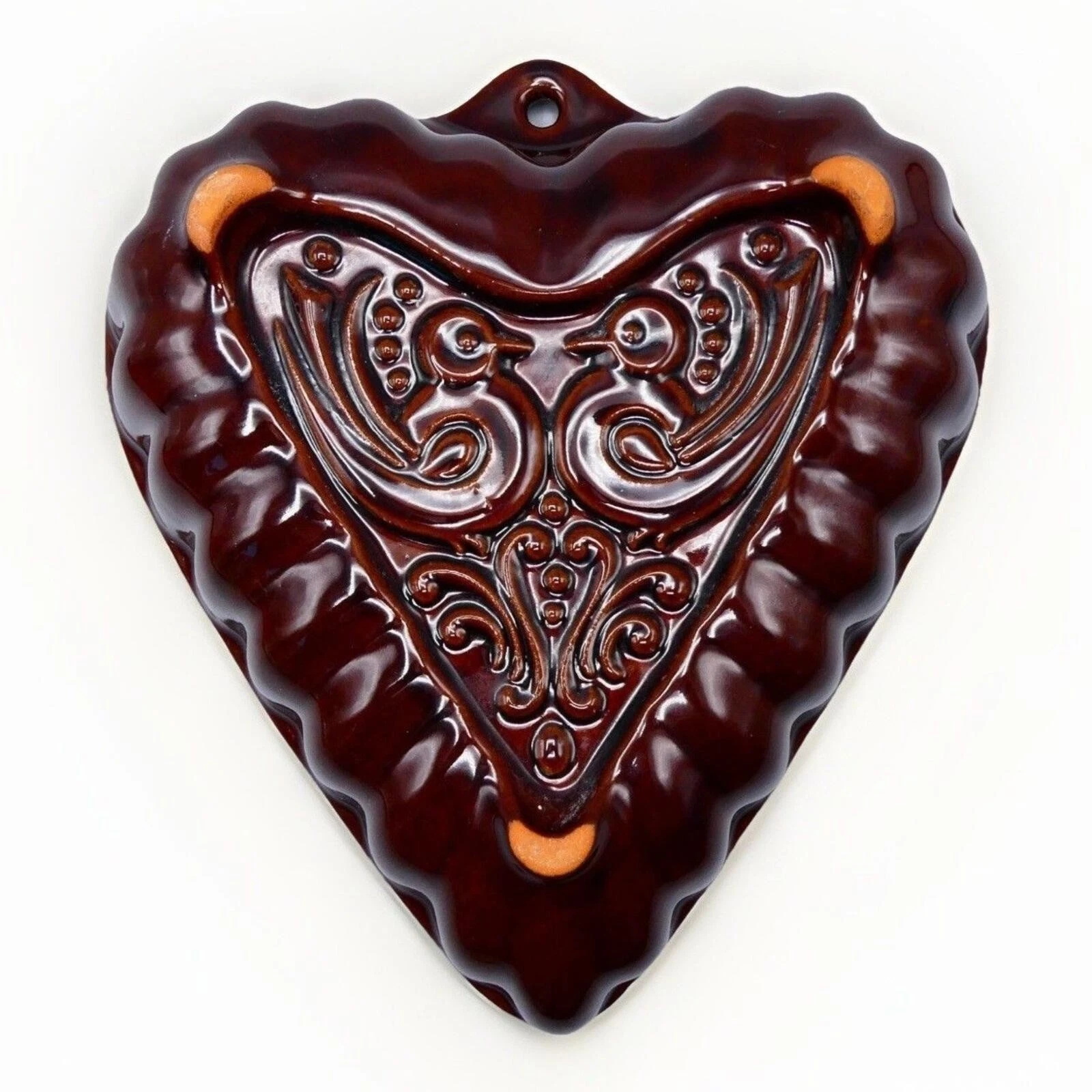 West Germany Heart Shaped Hanging Pie Dish Brown Glazed Earthenware Vintage -VGC