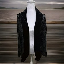 Ethos Burnout Velvet Kimono Cardigan Open Front Sz Medium Black Sheer Witchy