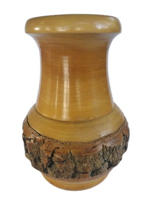 Vintage Live Edge Handcrafted Lathe turned Wood Vase Round Rustic Natural Cabin