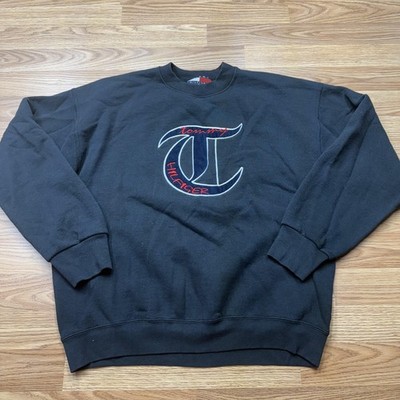 Tommy Hilfiger Sweatshirt Mens XL Black Crewneck Embroidered Big Logo Pullover