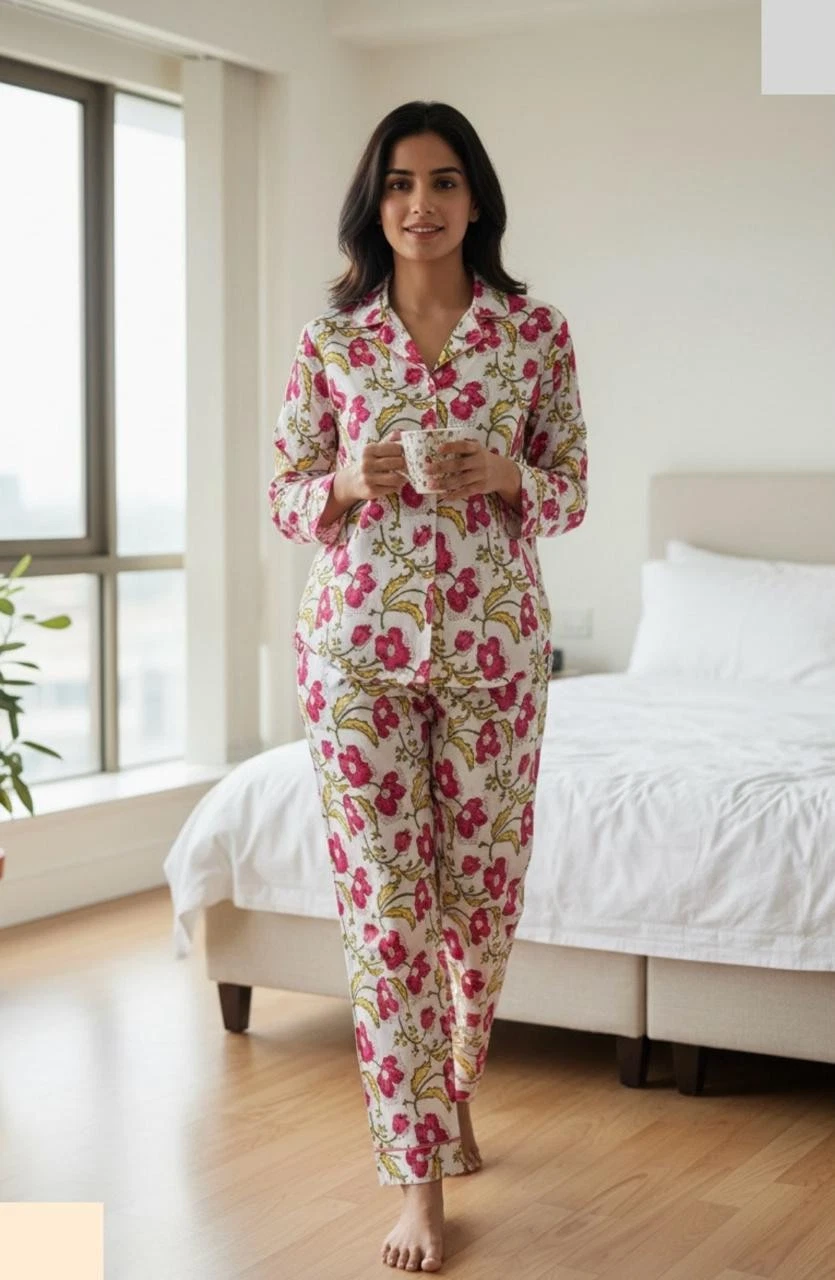 Indian Cotton Hand Block Floral Print Women’s Nightwear Sleepwear Set
Opens in a new window or tab