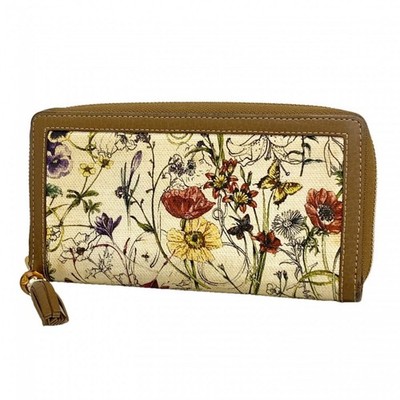 Gucci Bamboo Flora Lange Geldbörse Mehrfarbig Canvas Blumen Doppelfaltung Fra...