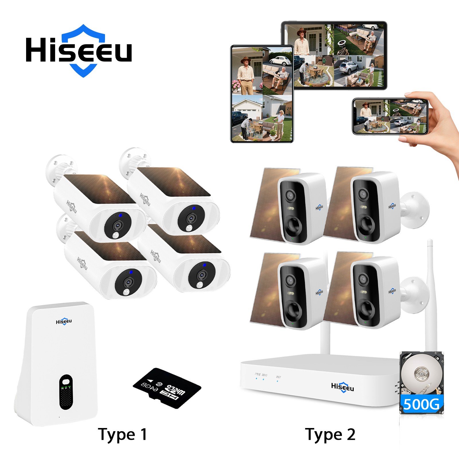 Hiseeu 4MP 10CH Wifi Solar Battery Audio CCTV Security Camera System Color Night