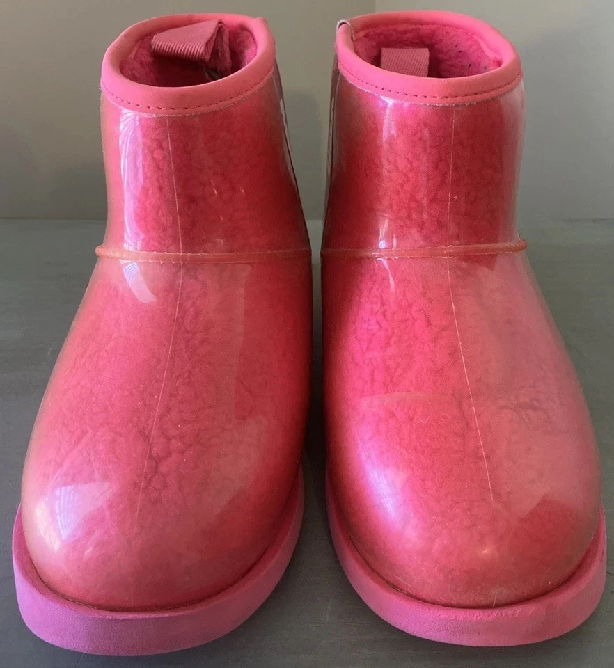 UGG Size 3 Classic Clear Mini Boots Girls Plush Hibiscus Pink Wool Waterproof - Image 2 of 4