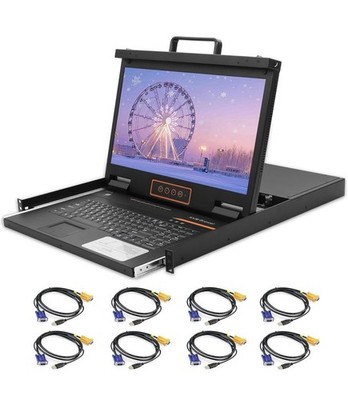 8 Port Rack Mount KVM Console 18.5-Inch Full HD, Standard 1U VGA KVM Switch 1080