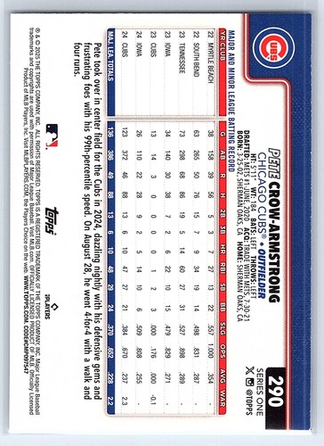 2025 Topps #290 Pete Crow-Armstrong Future Stars - Bild 2 von 2