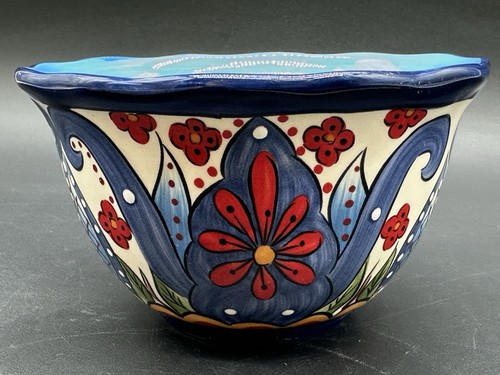 Lotto di 3 piatti da tavolo Gallery LUCCA artigianali floreali blu/rosso/bianco ciotola - Foto 12 di 18