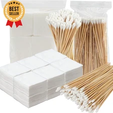 800PCS Gun Cleaning Patches 200 Swabs 6" Cotton Wooden Swabs & 600 SquarePatches