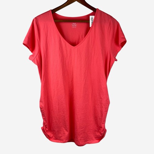 Old Navy Maternity Fitted Tee T-Shirt XL Short Sleeve Ruched Sides Coral NEW