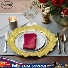 24pcs 13" Chargers Plate Round Plastic Reef Salad Plate for Wedding Dinner Decor