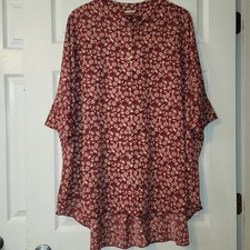 NATURAL LIFE Button Up High Low Tunic Top OSFA Women's Red Floral