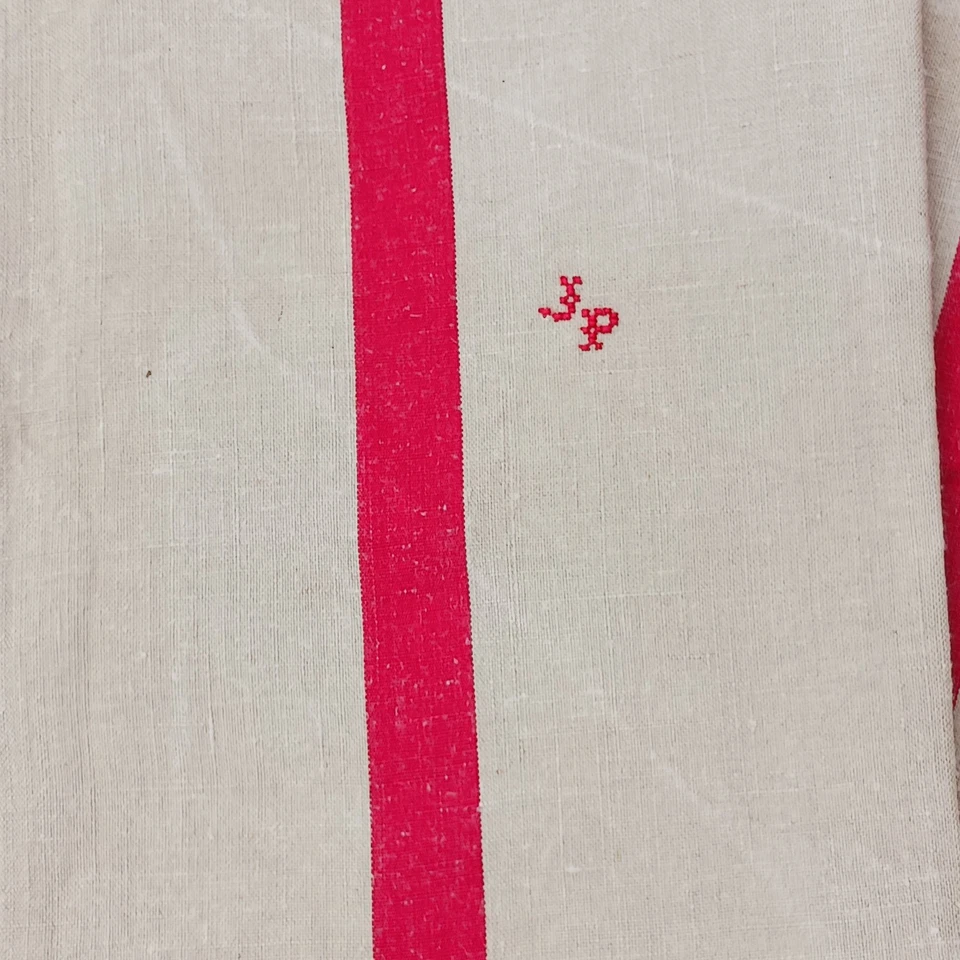 Lot de 4 grands Torchons anciens pur lin liteau rouge TBE -66 x 86 cm - Photo 2/4