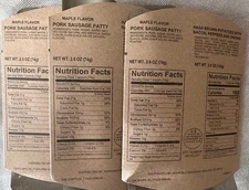 MRE Military(3)Maple Flavored Pork Sausage Patty and condiments …EN108