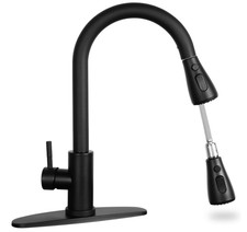 Grifo Cocina Negro Mate con Ducha Extraible 1 Agujero Acero Inoxidable Monomando