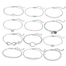 12pcs Simple Silver Gold Bracelets for Women Cute Pearl Bracelet Silver 12pcs