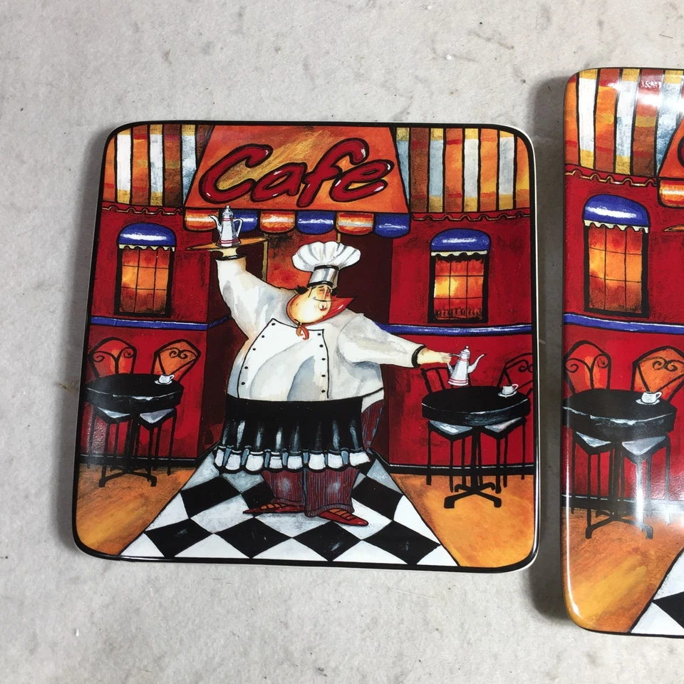 Juego internacional certificado de dos platos cuadrados de café de chef de dibujos animados de 10" y 8,5" Foto 3 de 4
