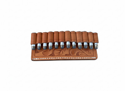 Western Leather Ammo Holder 12 Round Belt Slide .22 .38 .357 .44 .45 Cartridge