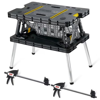 Keter Portable Folding Table Tool Storage Stand Workbench Sawhorse w/ 12'' Clamp