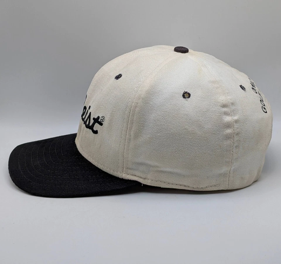 Vintage New Era Titleist Shaker Run Leather Strap Back Hat White Black VTG USA - Image 3 of 4
