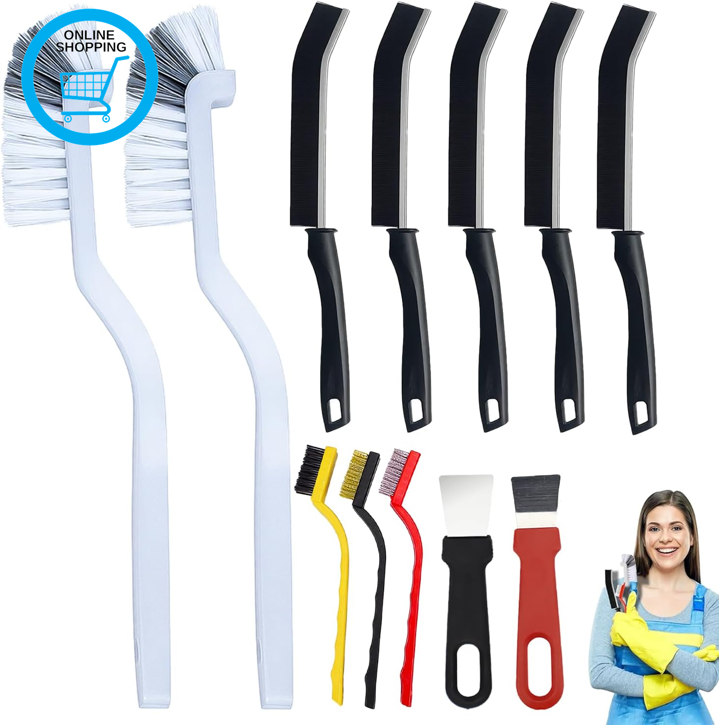 12Pcs Hard Bristle Crevice & Tile Brush, Long Handle | 12Pcs Hard Bristle Brush