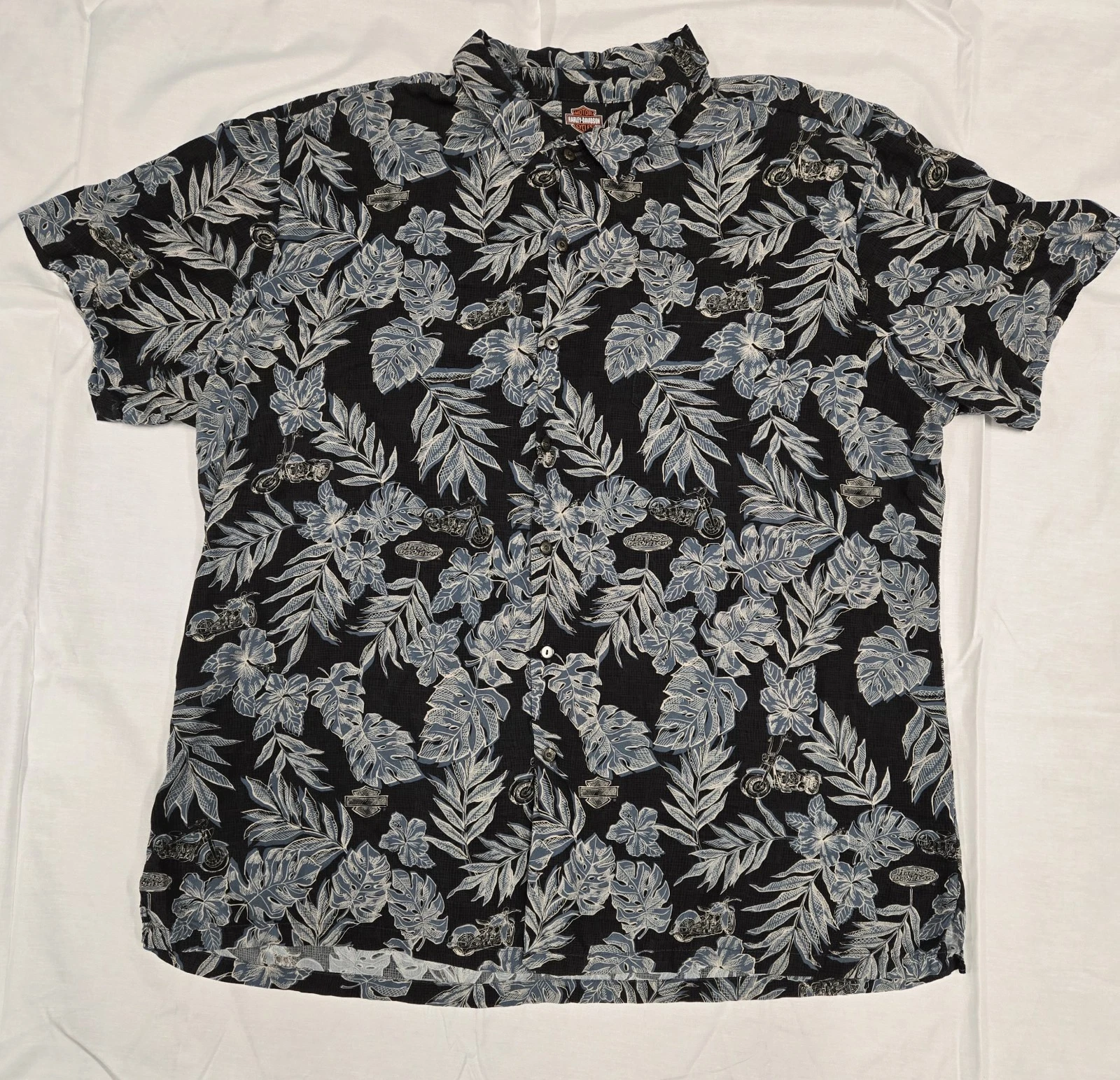 Harley Davidson Mens 3XL Hawaiian Shirt Short Sleeve Tropical Biker