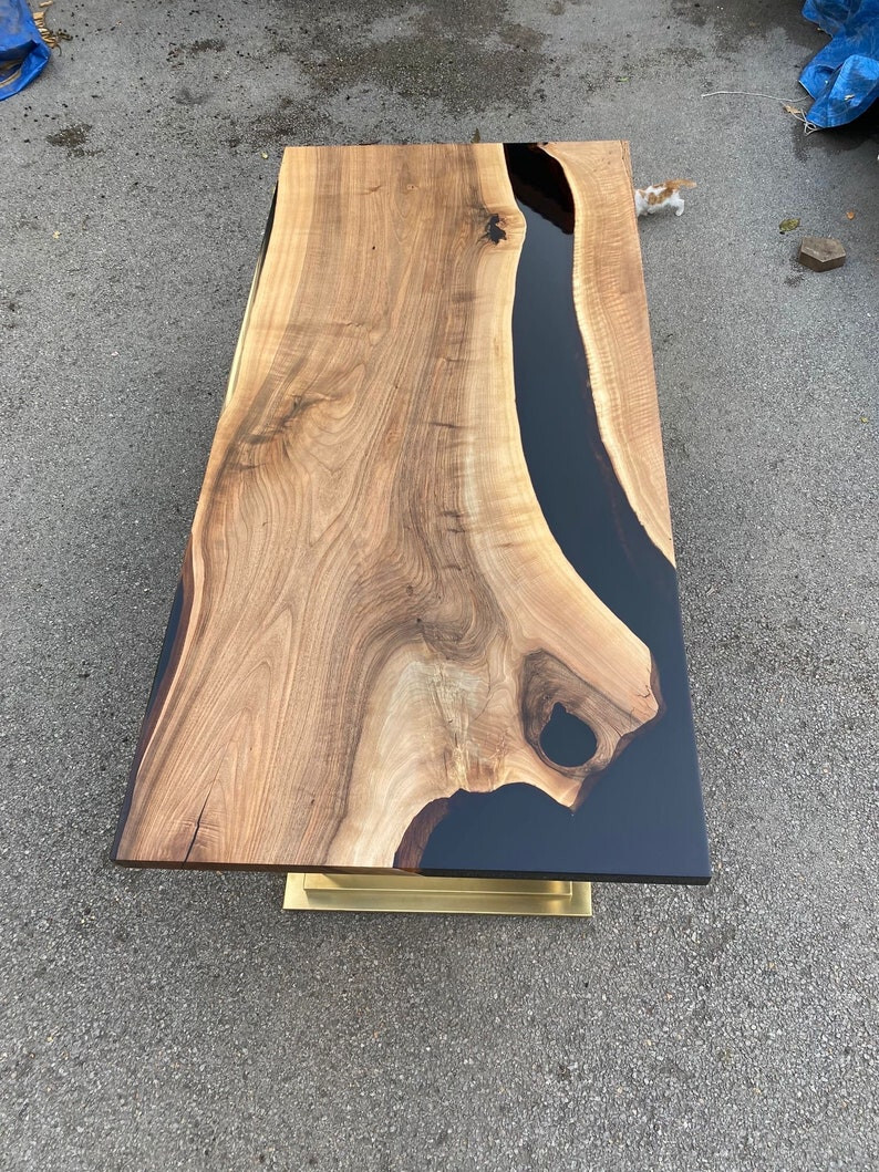 Black Epoxy Dining Table Top, Wooden Epoxy Resin Office Desk Furniture Table Top