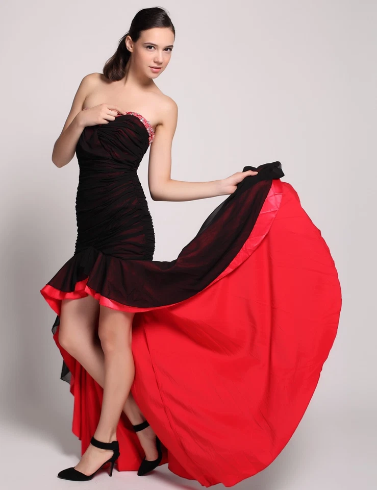 VENTA DE LIQUIDACIÓN Lujo Rojo y Negro Vestido de Noche Baile de graduación Fiesta Cóctel Vestido Foto 3 de 4