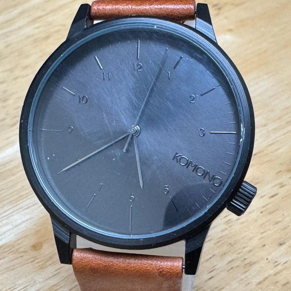 Winston Komono Quartz Watch Men 30m Black Brown Leather Japan Analog New Battery - Image 2 of 4