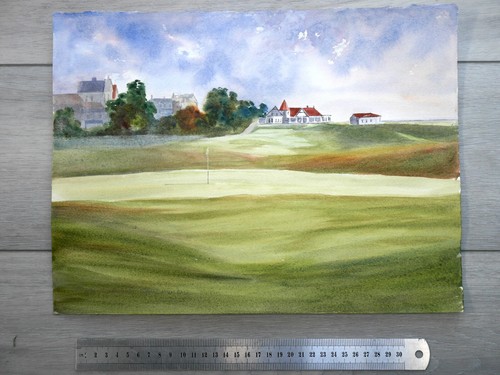 Lundin Links golf course, 17th green. Watercolour original. - Picture 5 of 5
