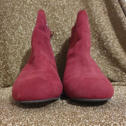 Diana Ferrari Supersoft Boots Sz 12 C Red Leather Suede Block Heel Comfort Ankle - Picture 3 of 19