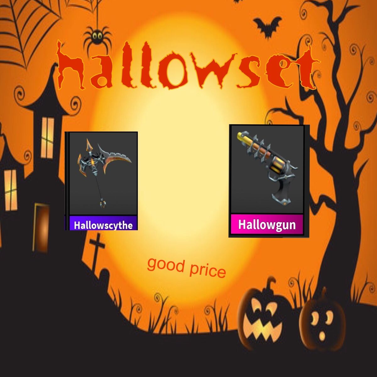 Mm2 Set Bundle 🌙 HALLOWEEN SET ELDERWOOD HALLOWSCYTHE BATWING ALL IN  PICTURE