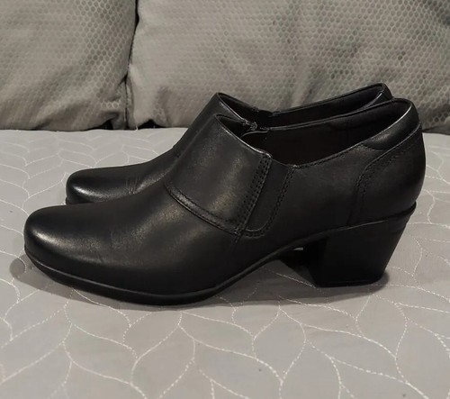 Clarks Emslie Boot Block Heel Bootie Shootie Black Leather Womens Size 8 - Picture 5 of 11