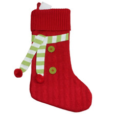 Hobby Lobby Whimsical Knit Christmas Stocking Red Green White Scarf Buttons NWT